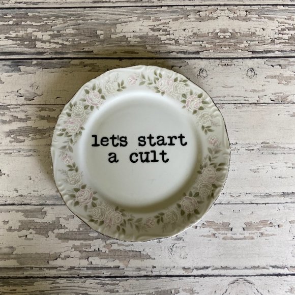 Vintage Upcycled Funny Plates, Let's Start a Cult, Sarcastic Decor, Country Home - Picture 1 of 1